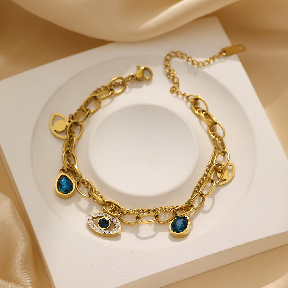 Mermaid Tear Bracelet – Blue Cubic Zirconia, 316L Stainless Steel, Waterproof, Hypoallergenic, Tarnish Free