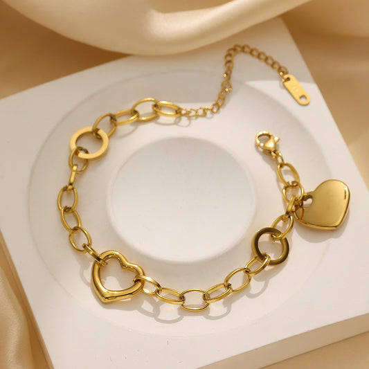 Double Heart Bracelet for Women – 316L Stainless Steel, Waterproof, Hypoallergenic, Tarnish Free
