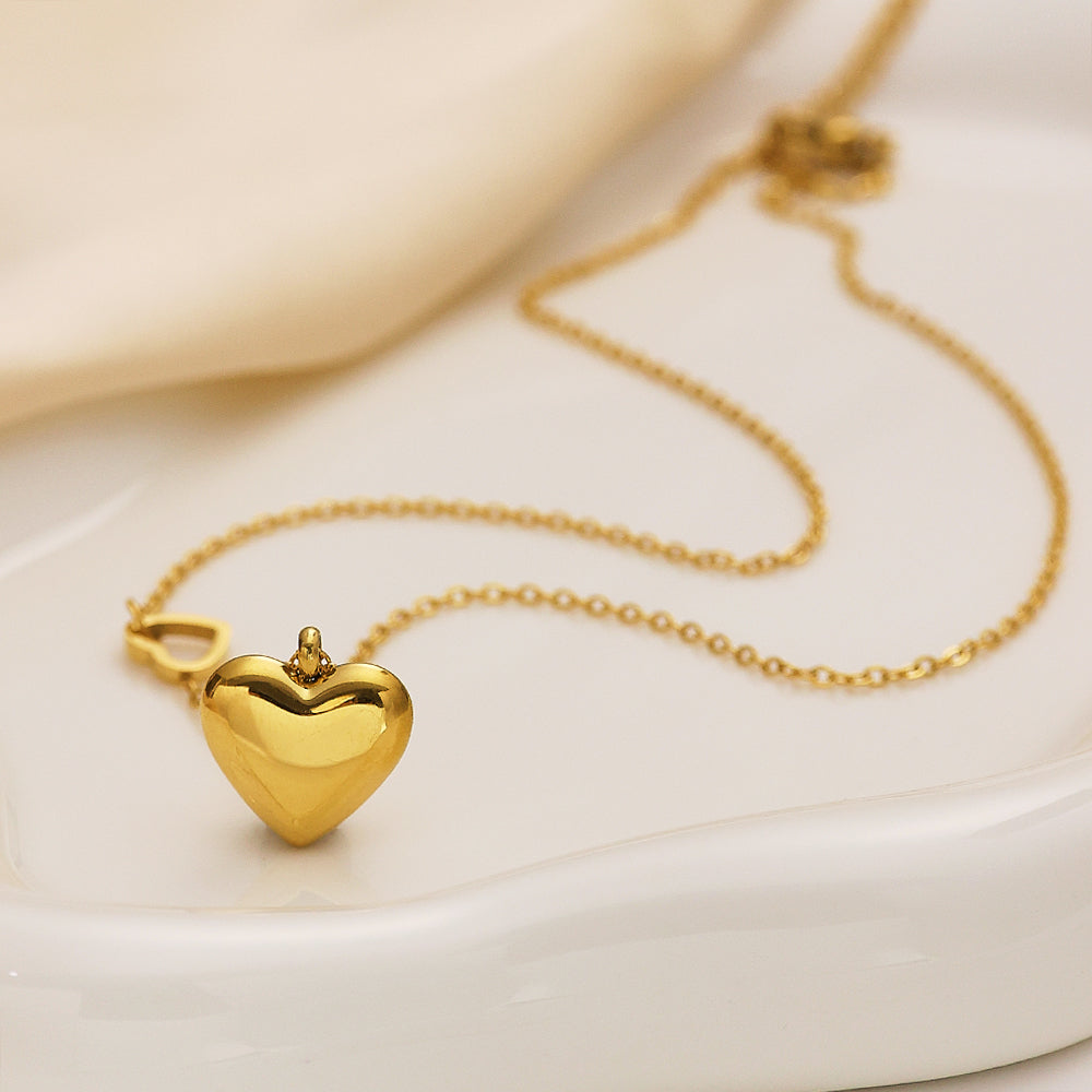 316 Stainless Steel 18K Gold Plated Double Heart Necklace | Creative Hollow Heart Pendant for Women