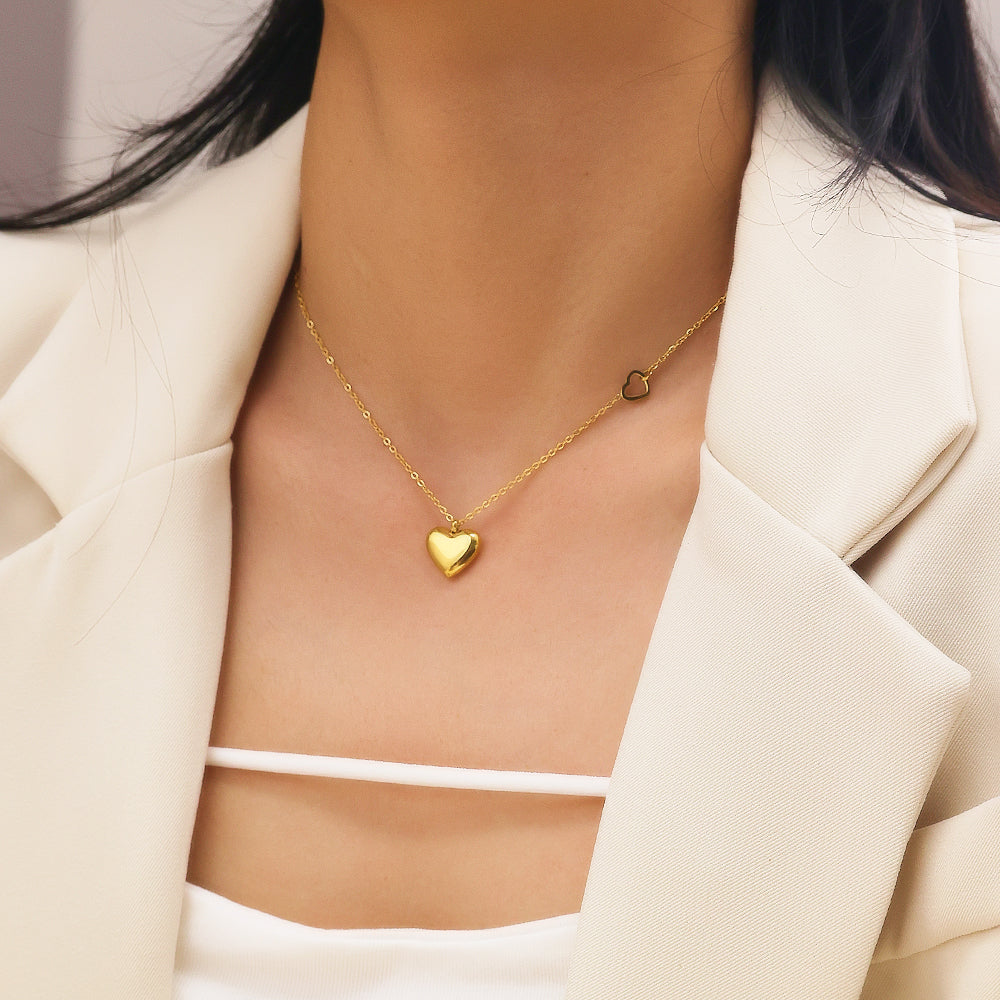 316 Stainless Steel 18K Gold Plated Double Heart Necklace | Creative Hollow Heart Pendant for Women