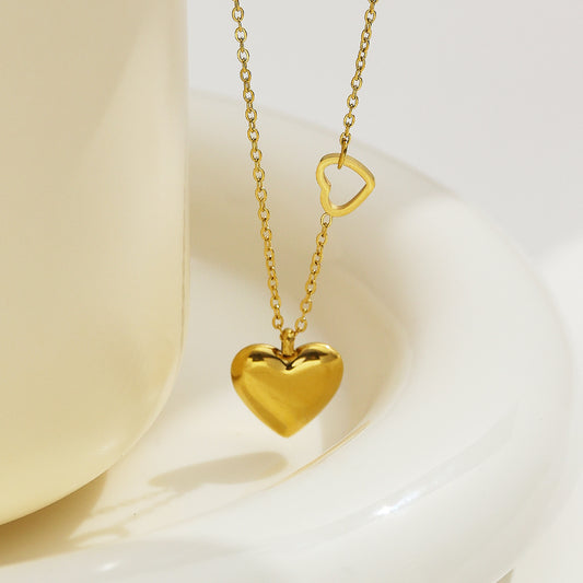 316 Stainless Steel 18K Gold Plated Double Heart Necklace | Creative Hollow Heart Pendant for Women