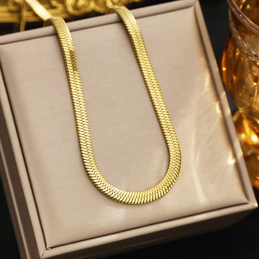 316 Stainless Steel 18K Gold Plated Herringbone Chain Necklace | Minimalist Statement Jewelry for Women