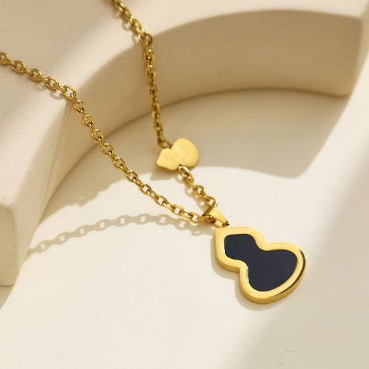 316 Stainless Steel 18K Gold Plated Double Gourd Necklace | Lucky Pendant Jewelry for Women