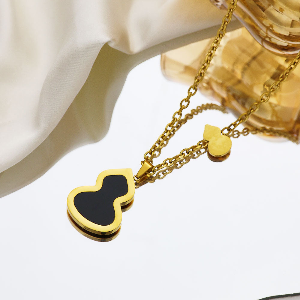 316 Stainless Steel 18K Gold Plated Double Gourd Necklace | Lucky Pendant Jewelry for Women