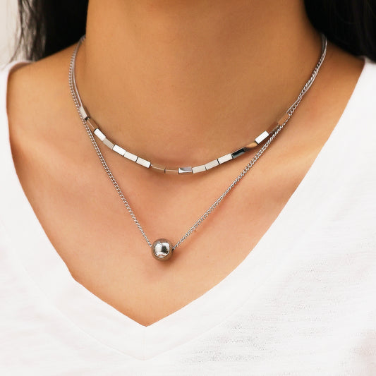 316 Stainless Steel Layered Necklace | Minimalist Rectangle Bar Design Jewelry for Women