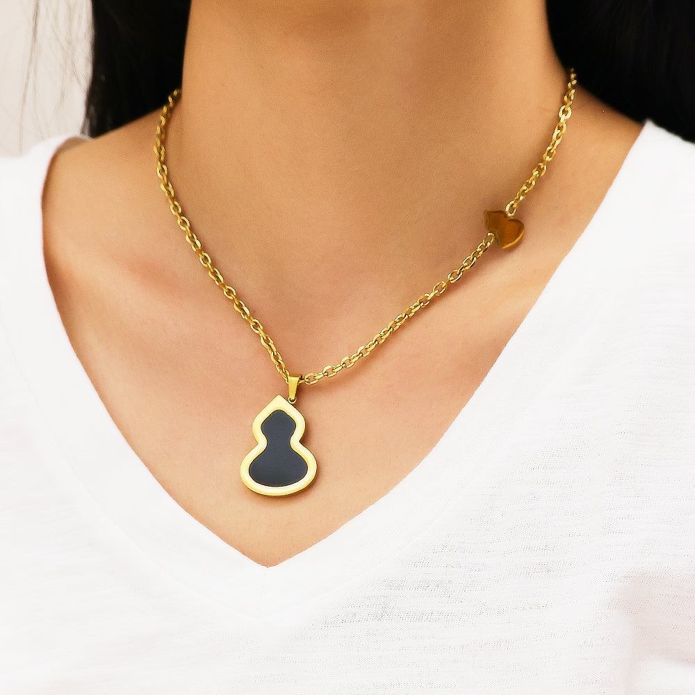 316 Stainless Steel 18K Gold Plated Double Gourd Necklace | Lucky Pendant Jewelry for Women