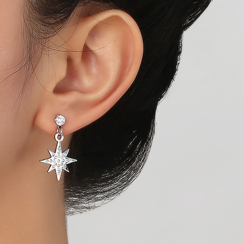 Stainless steel plated 18-karat gold diamond star moon earrings