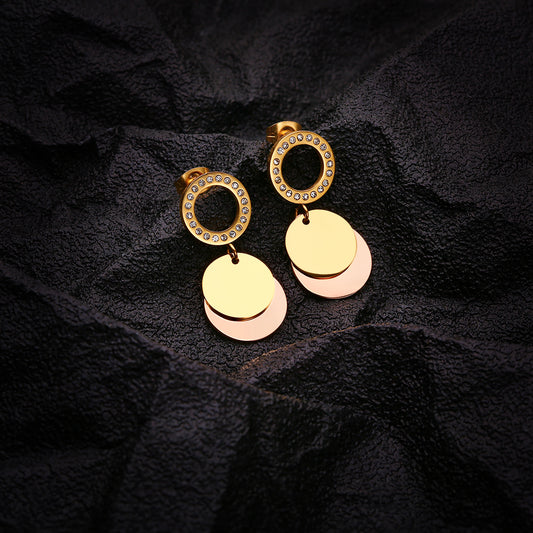 Stainless steel plated 18-karat gold with diamond earrings