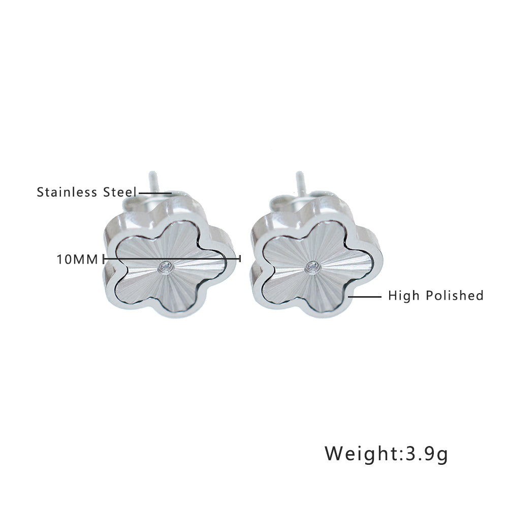 Stainless steel silver plated five-leaf grass earrings