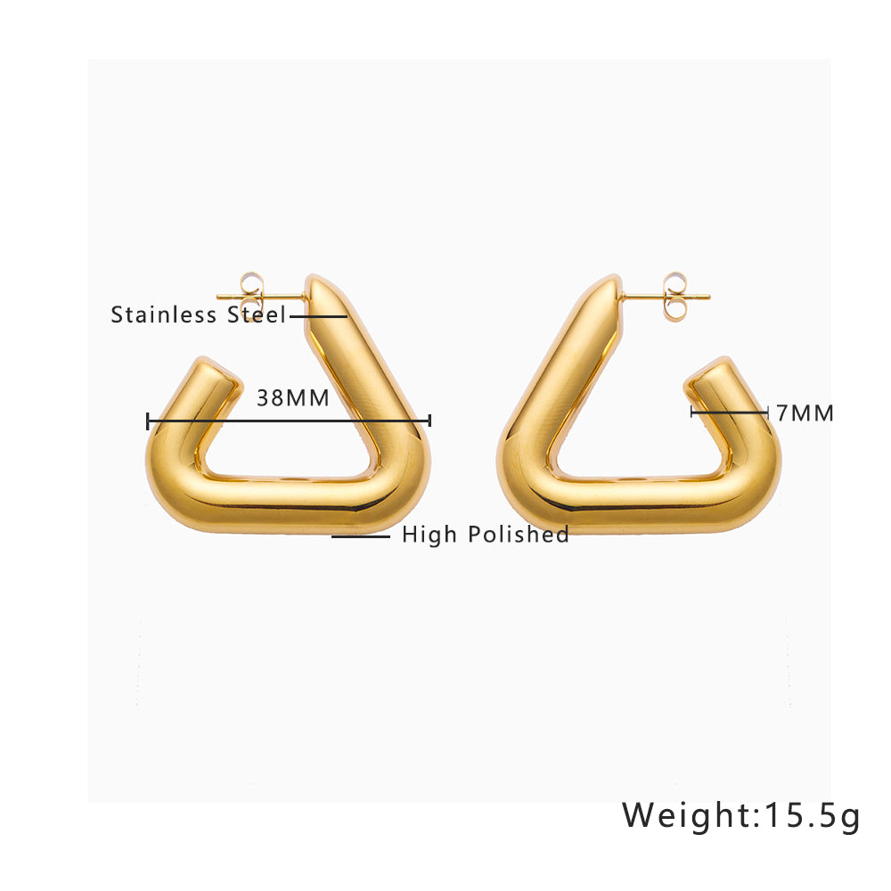 Stainless steel plated 18-karat gold triangle earrings