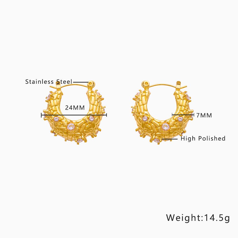 Stainless steel plated 18-karat gold with diamond earrings