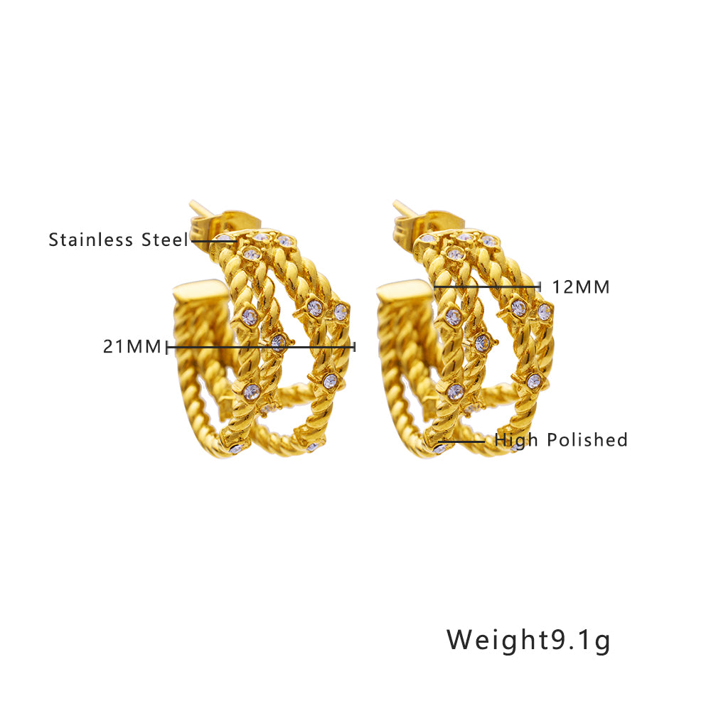 18-karat gold cord earrings in stainless steel