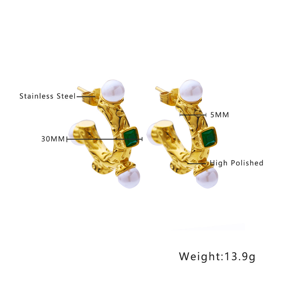 Stainless steel plated 18-karat gold with pearl earrings