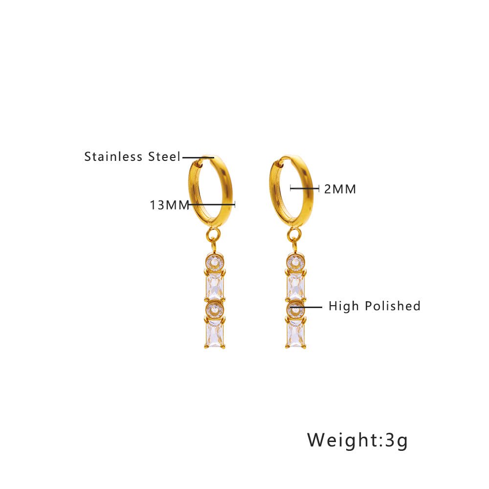 Stainless steel plated 18-karat gold diamond chain earrings