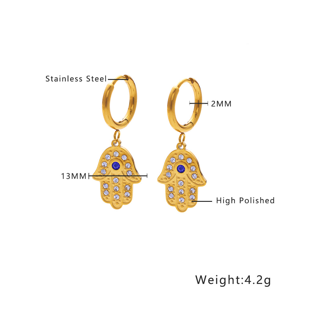 Stainless steel plated 18-karat gold palm with diamond earrings