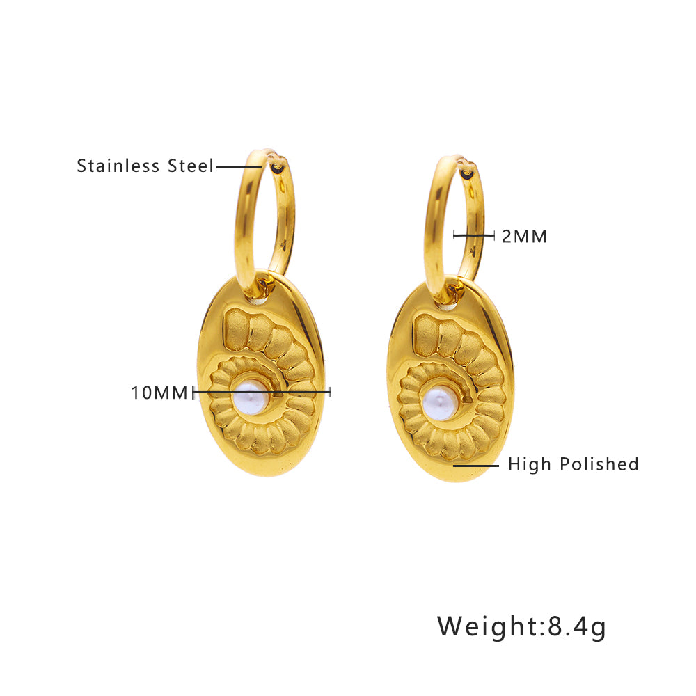 Stainless steel plated 18-karat gold shell earrings