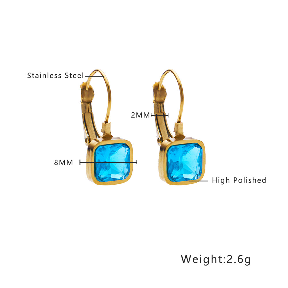 Stainless steel plated 18-karat gold with blue diamond earrings