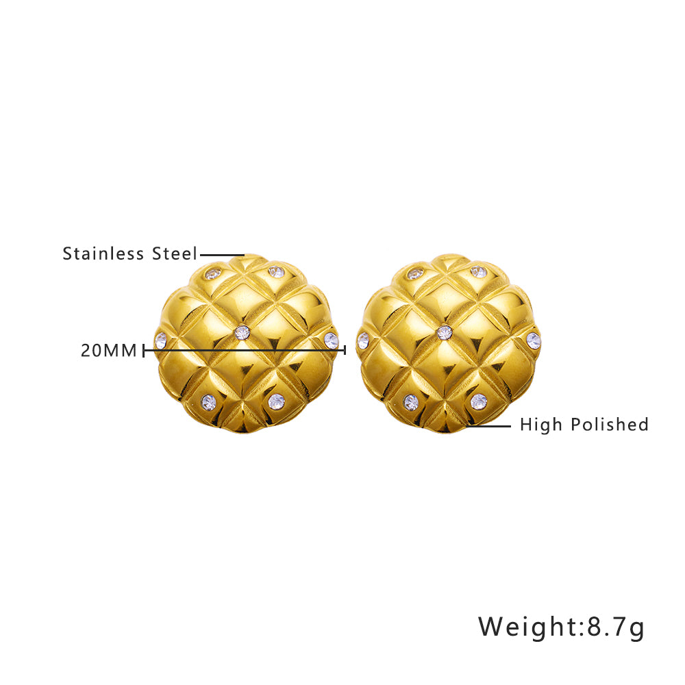 Stainless steel plated 18K gold turtle shell with diamond earrings