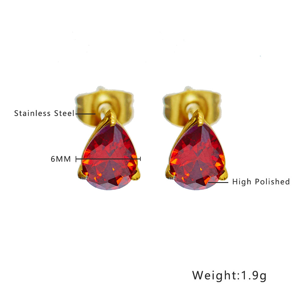 Boucles d'oreilles diamants rouges plaquées acier inoxydable et or 18 carats