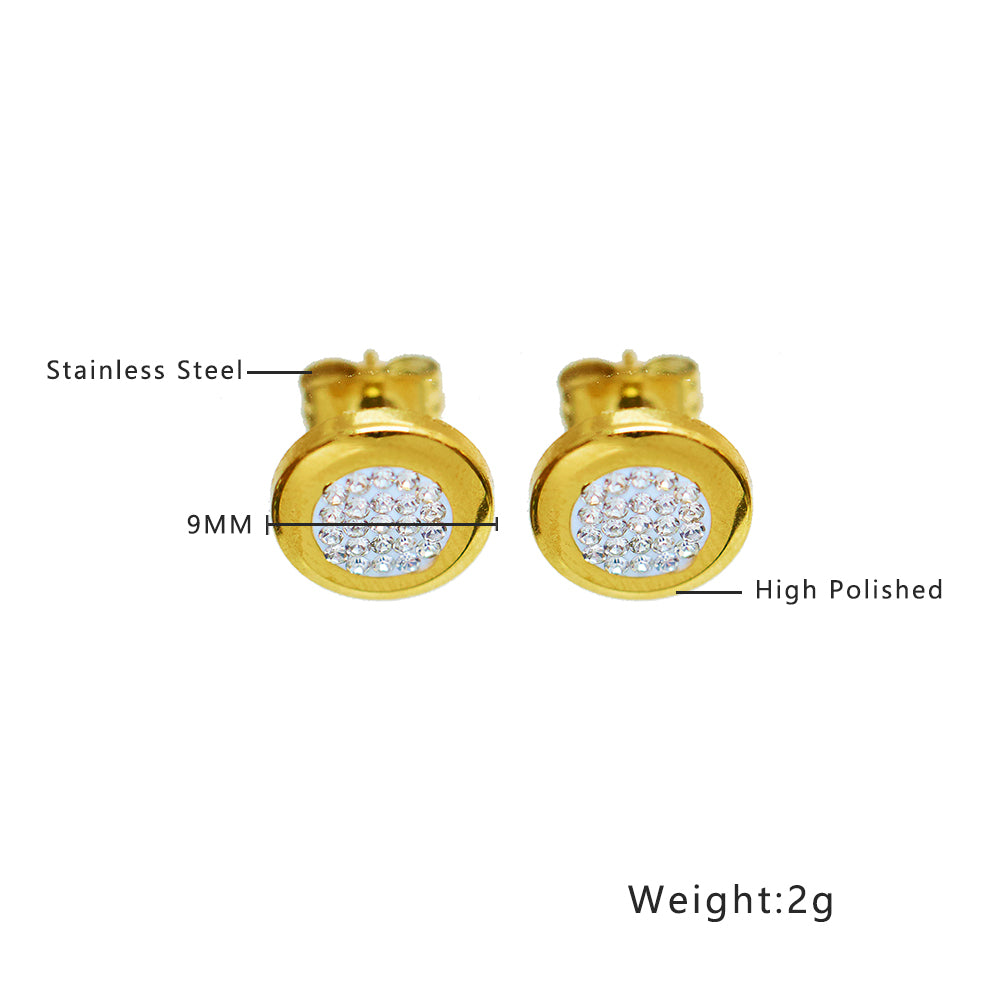 Stainless steel plated 18-karat gold round earrings with diamond