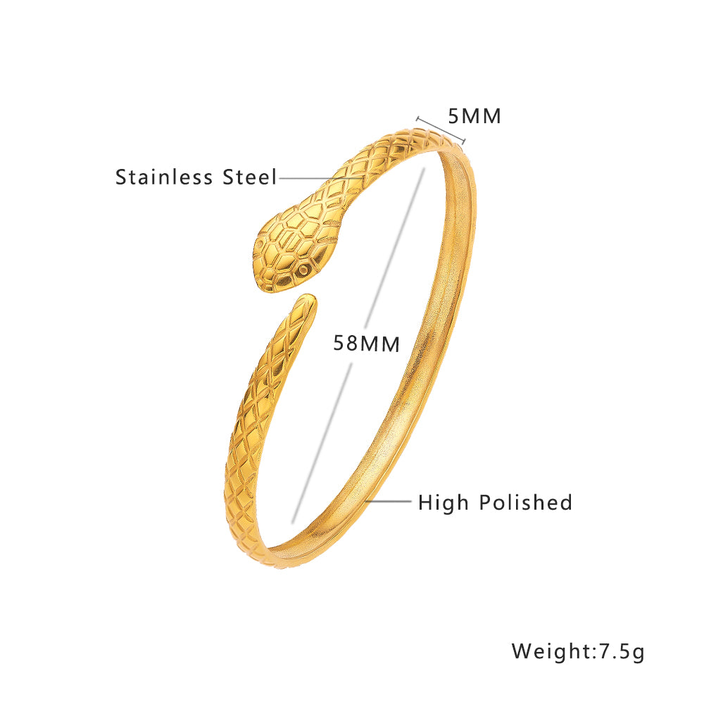 Gold snake-shaped bracelet in stainless steel plated with 18 karat gold