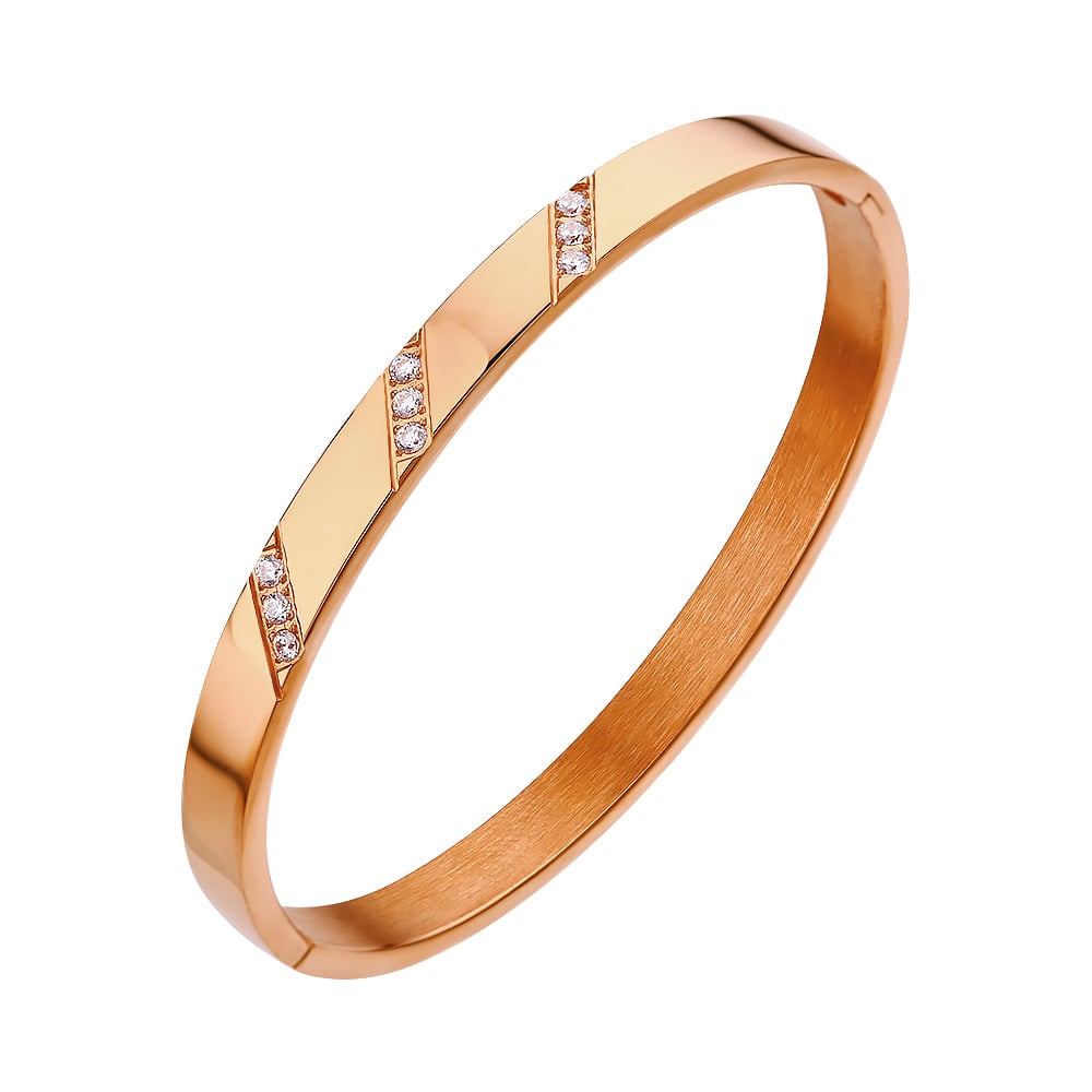 Stainless steel 18K gold plated parallelogram zircon bangle