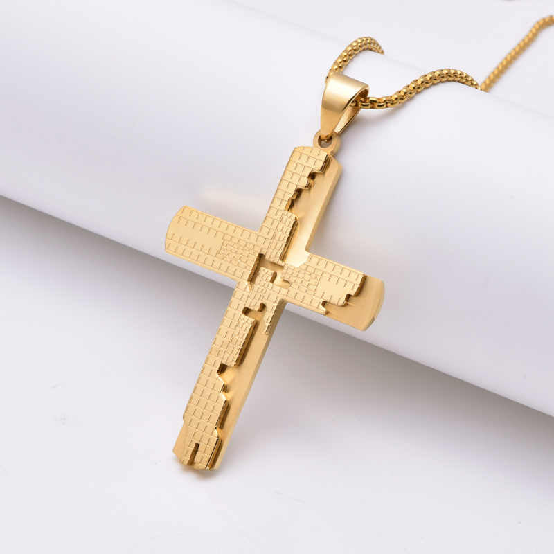 Men's Stainless Steel 18K Gold Plated Cross Necklace