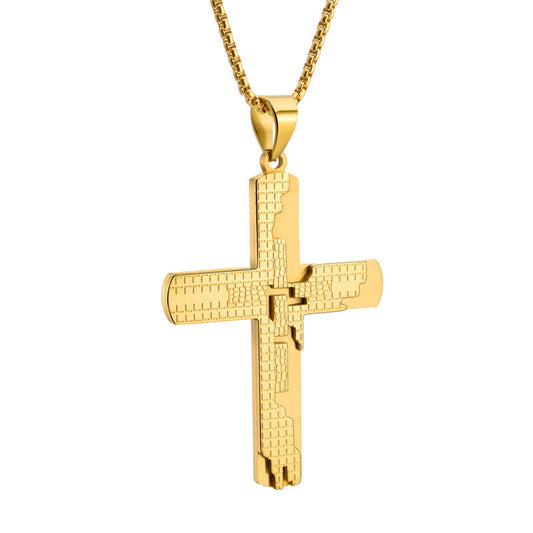 Men's Stainless Steel 18K Gold Plated Cross Necklace