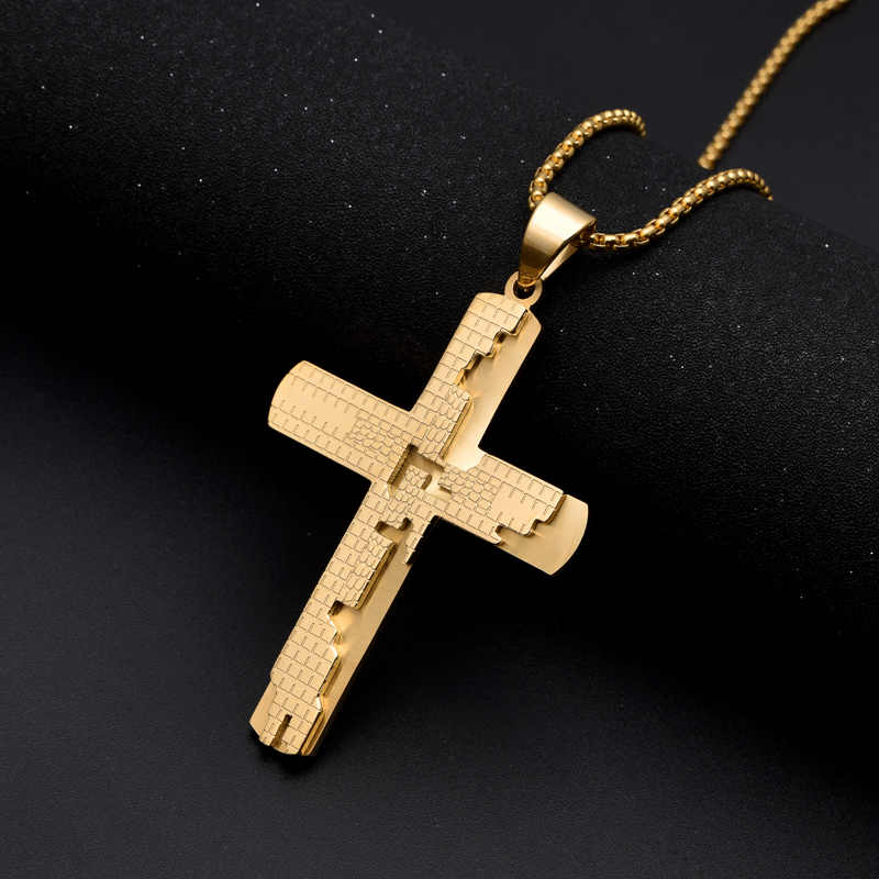 Men's Stainless Steel 18K Gold Plated Cross Necklace