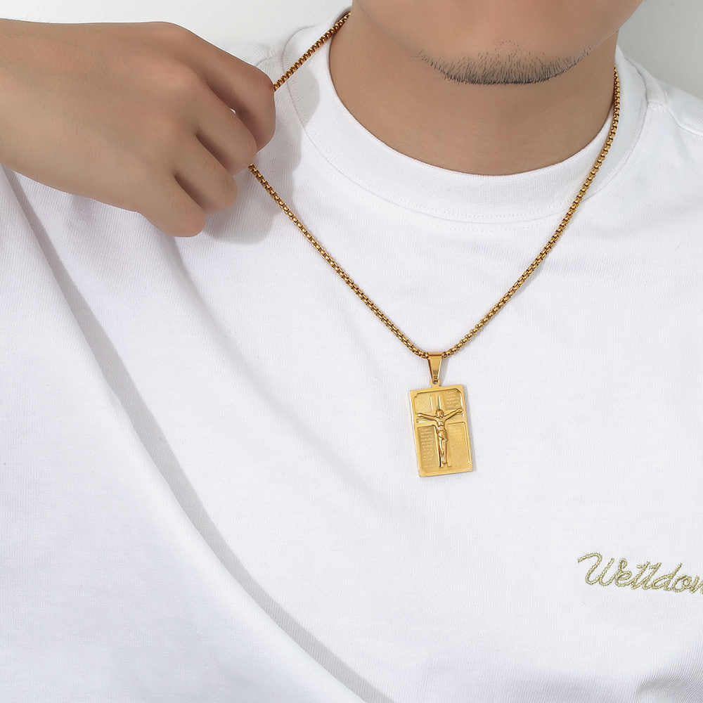 Men's Stainless Steel 18K Gold Plated Cross Necklace