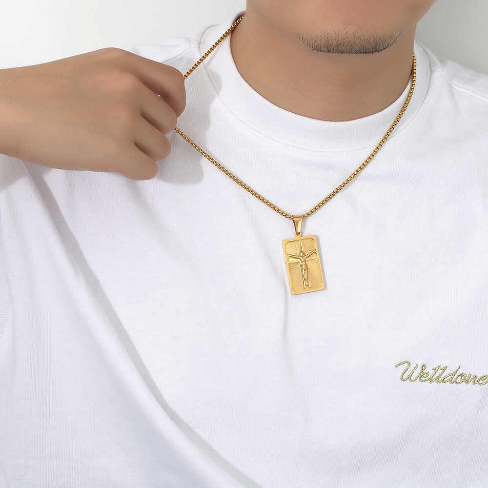 Men's Stainless Steel 18K Gold Plated Cross Necklace