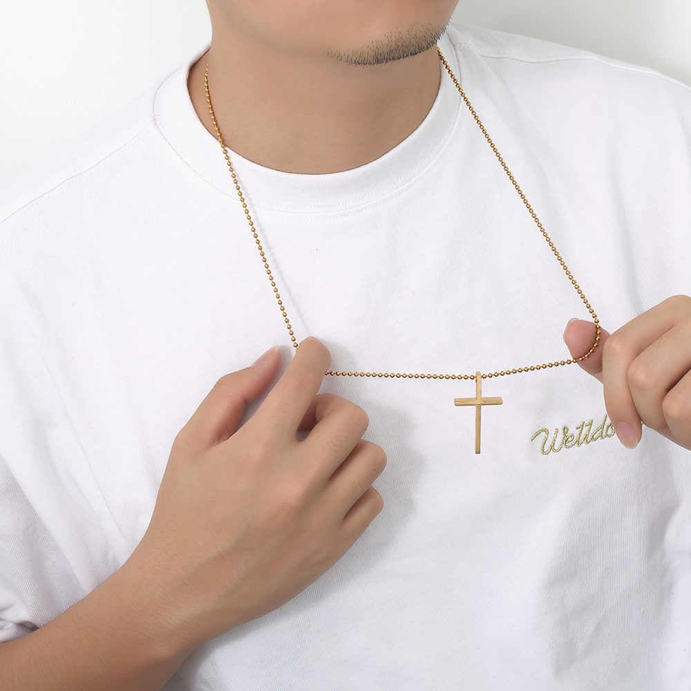 Men's Stainless Steel 18K Gold Plated Cross Necklace