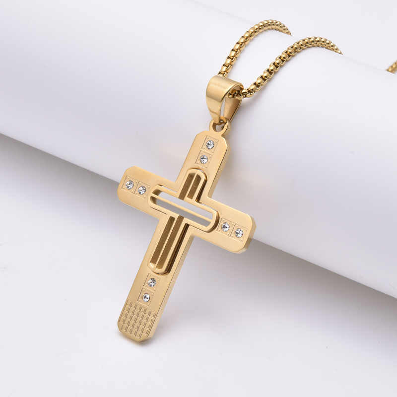 Men's stainless steel 18K gold plated cross necklace