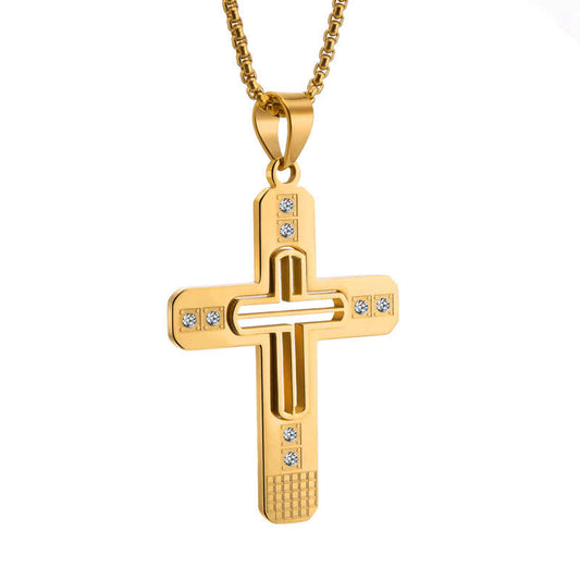 Men's stainless steel 18K gold plated cross necklace