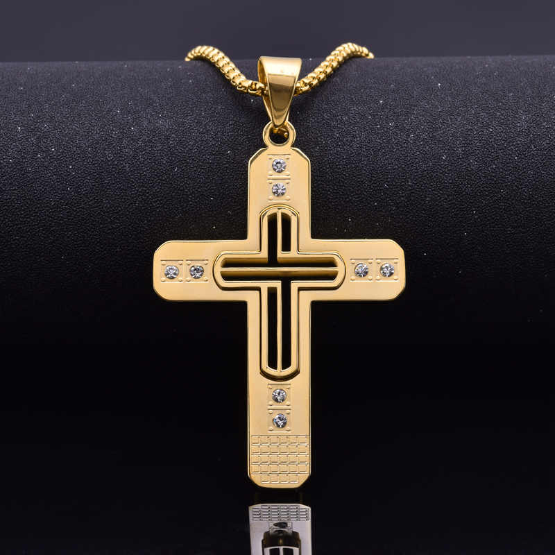 Men's stainless steel 18K gold plated cross necklace