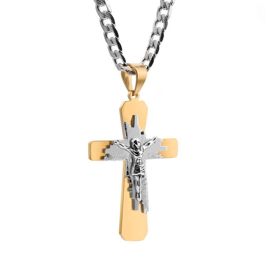 Men's stainless steel 18K gold plated cross necklace