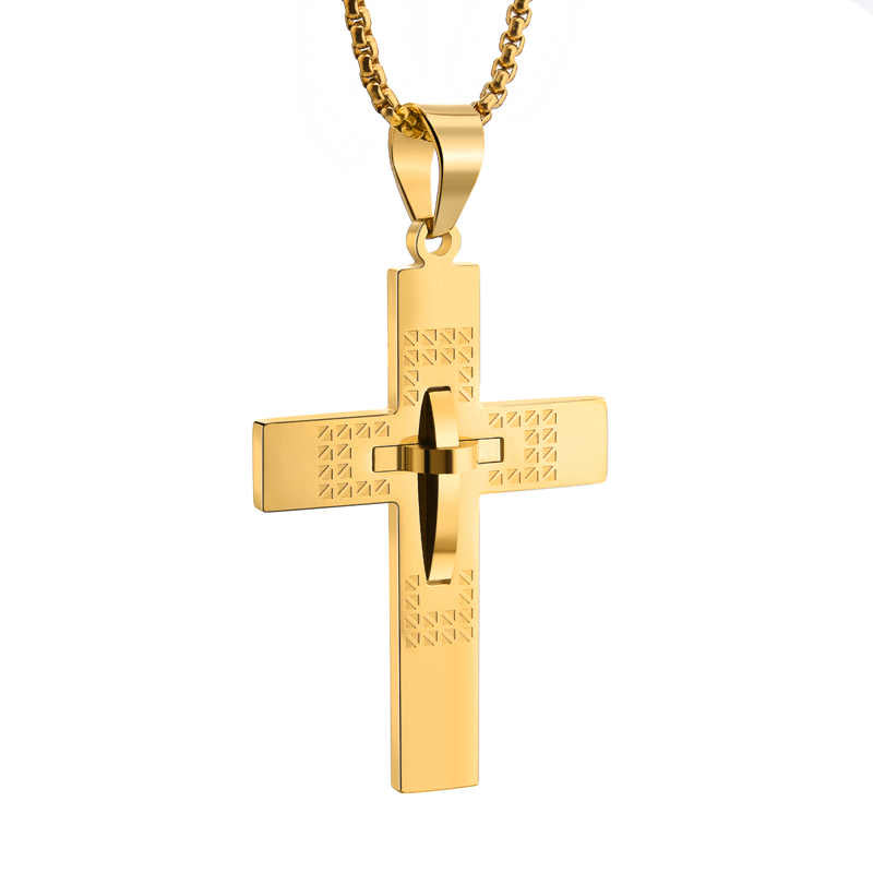 Men's stainless steel 18K gold plated cross necklace