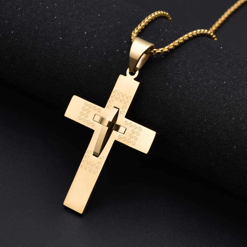 Men's stainless steel 18K gold plated cross necklace