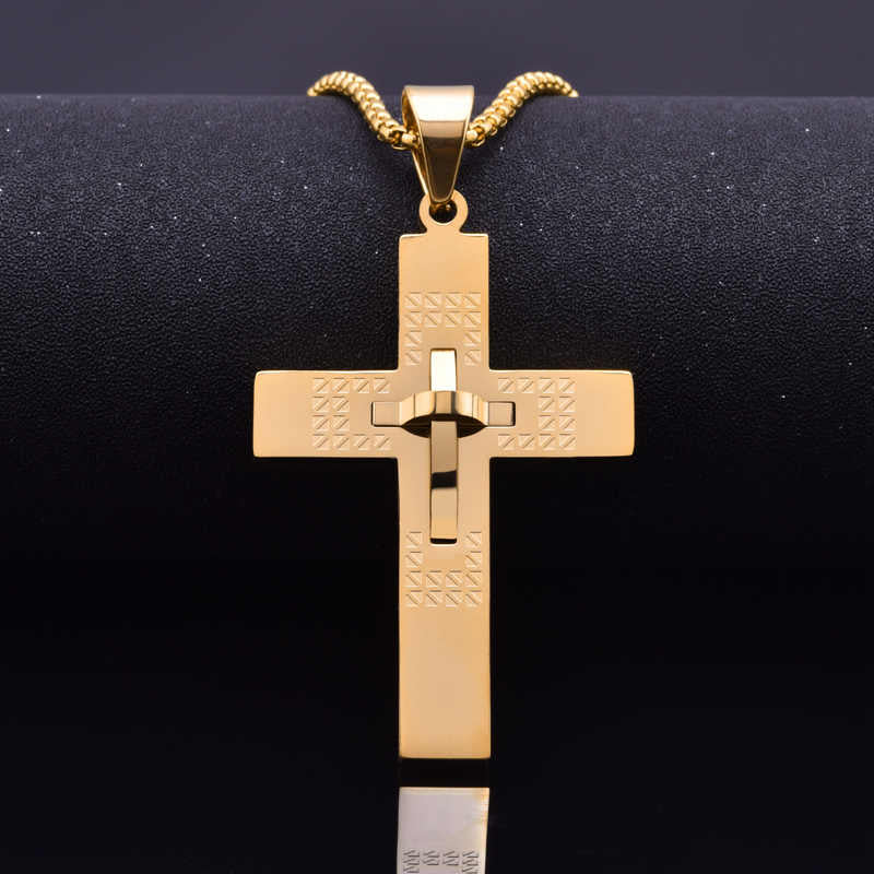 Men's stainless steel 18K gold plated cross necklace