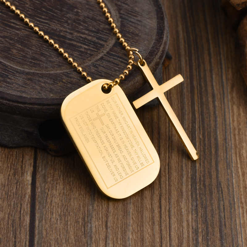 Men's stainless steel 18K gold plated creative design cross necklace