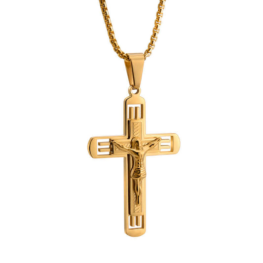 Men's stainless steel 18K gold plated creative design cross necklace