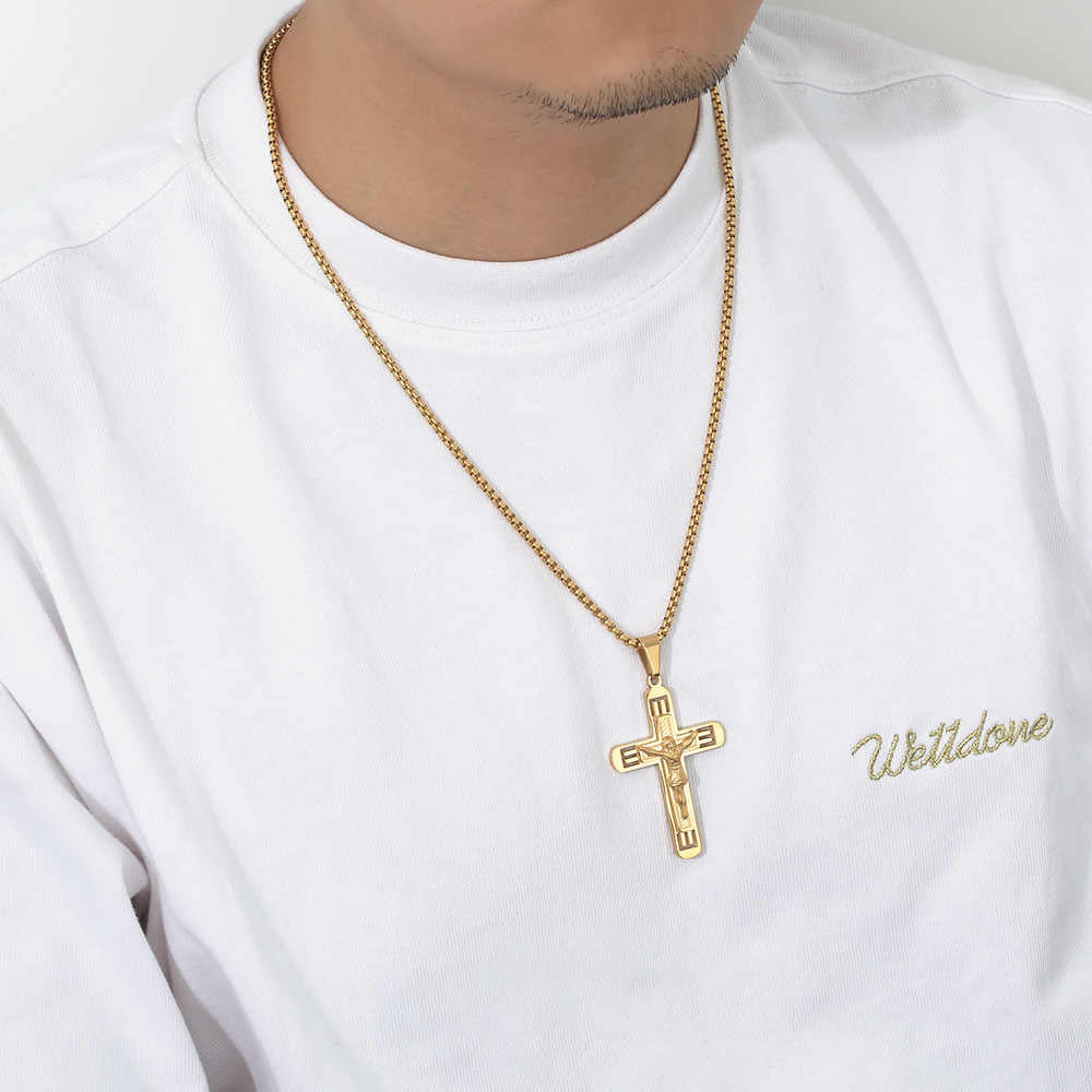 Men's stainless steel 18K gold plated creative design cross necklace