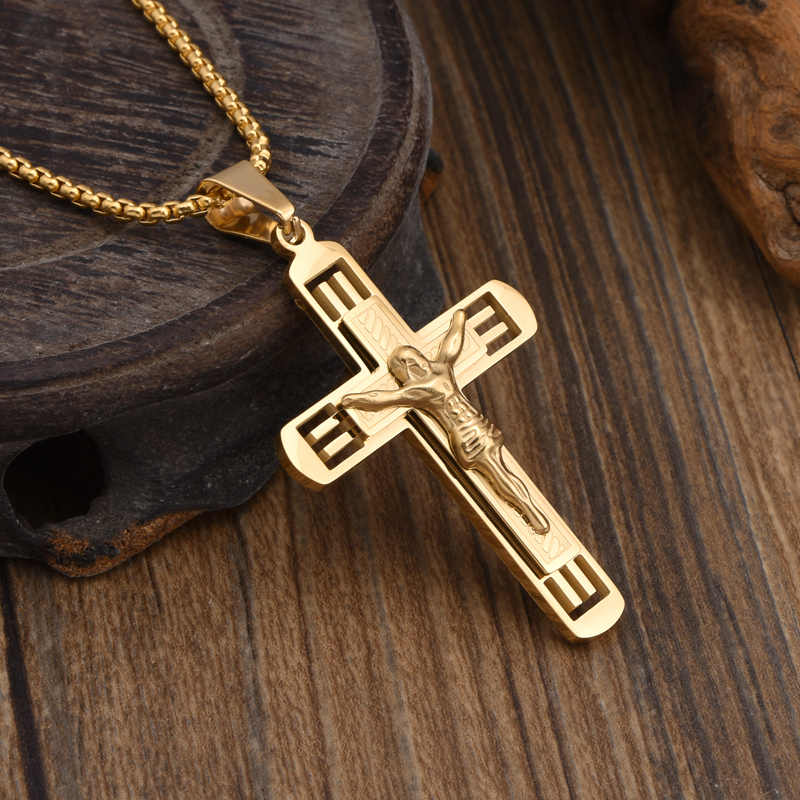 Men's stainless steel 18K gold plated creative design cross necklace