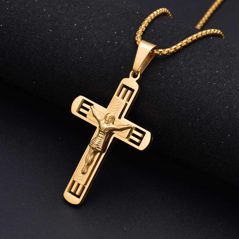 Men's stainless steel 18K gold plated creative design cross necklace