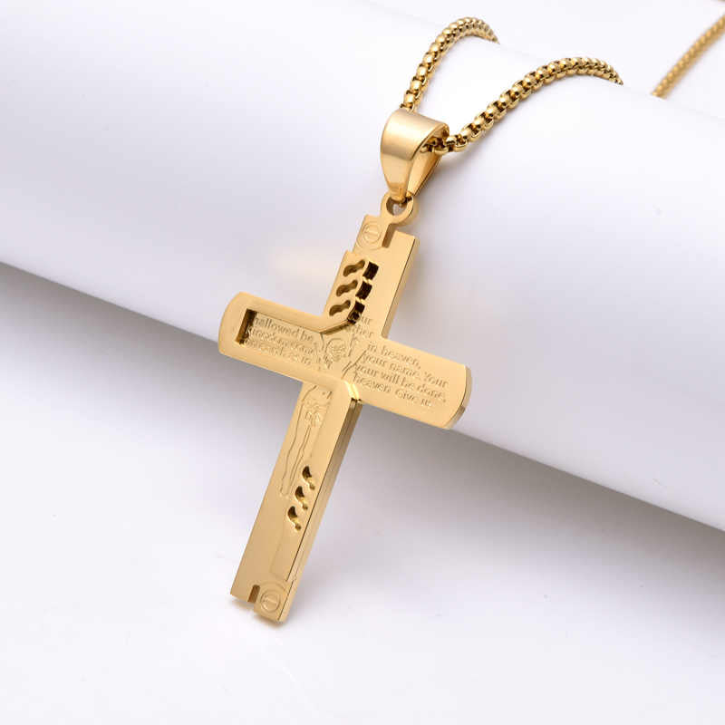 Men's stainless steel 18K gold plated creative design cross necklace