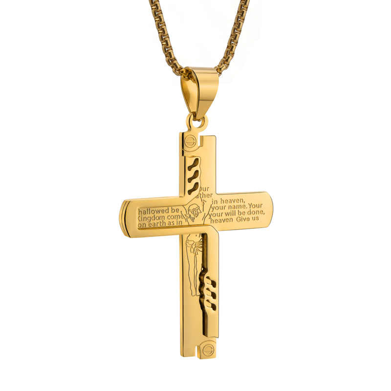 Men's stainless steel 18K gold plated creative design cross necklace