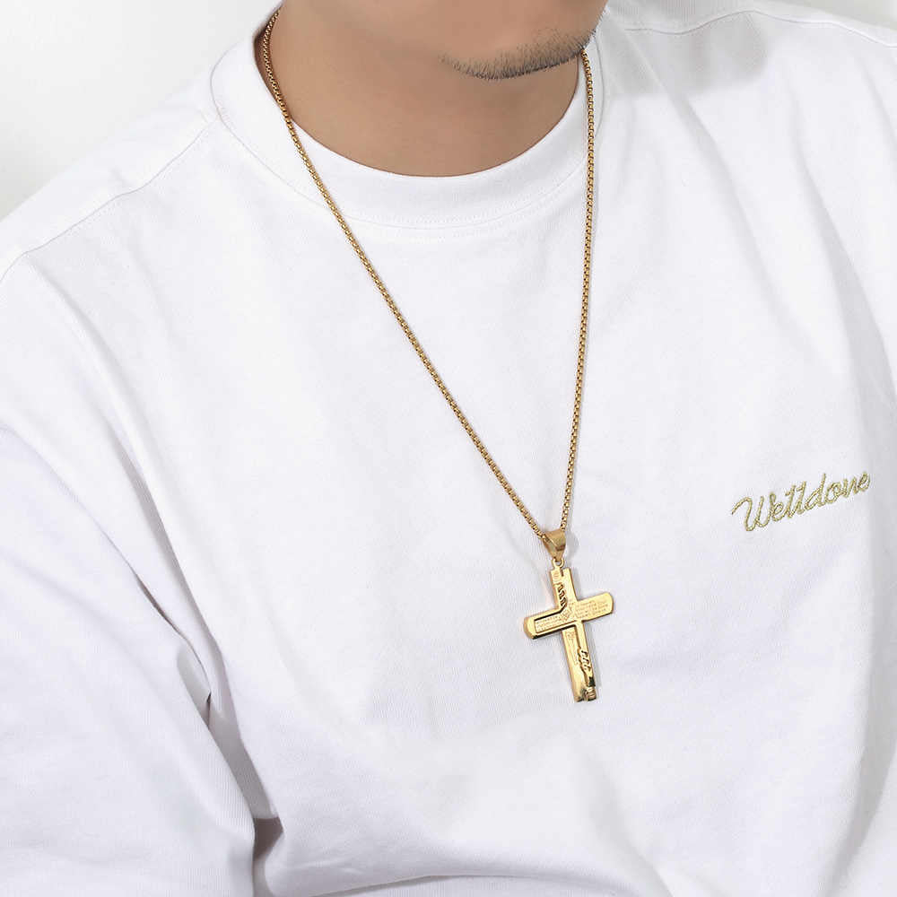 Men's stainless steel 18K gold plated creative design cross necklace