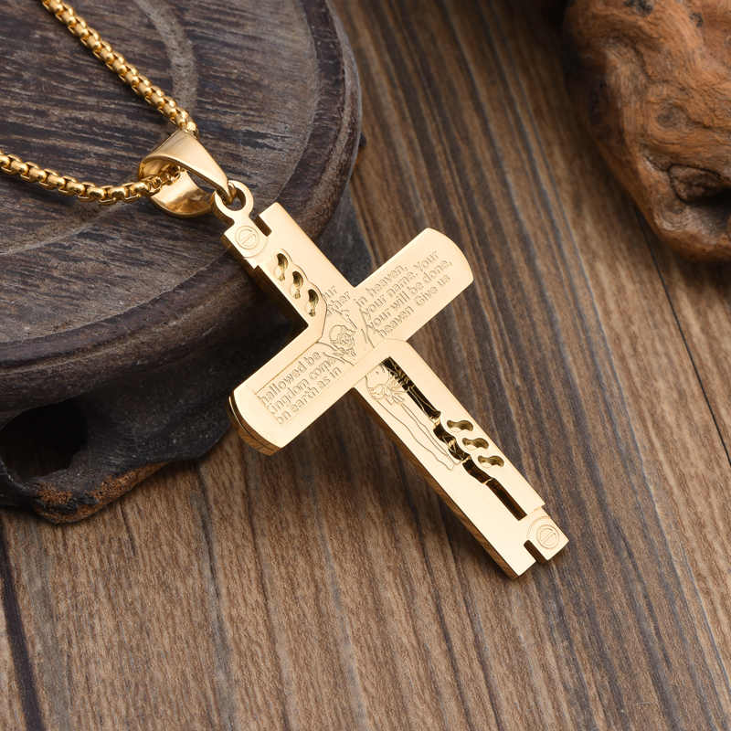 Men's stainless steel 18K gold plated creative design cross necklace