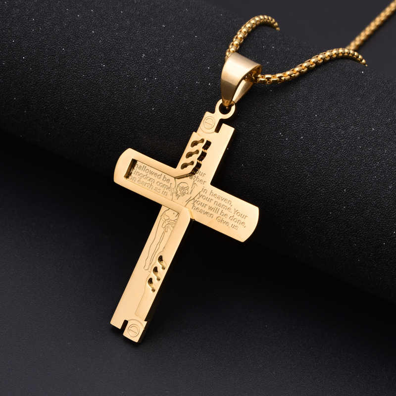 Men's stainless steel 18K gold plated creative design cross necklace