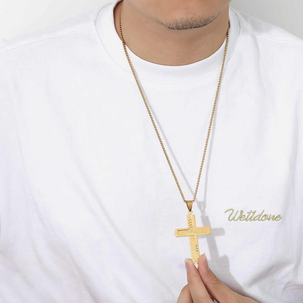 Men's stainless steel 18K gold plated creative design cross necklace